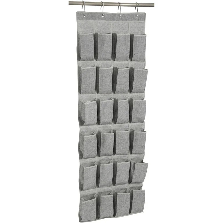 Better Homes & Gardens 24 Pocket Over the Door Closet Shoe Organizer - Gray Polyester & Cotton | Walmart (US)