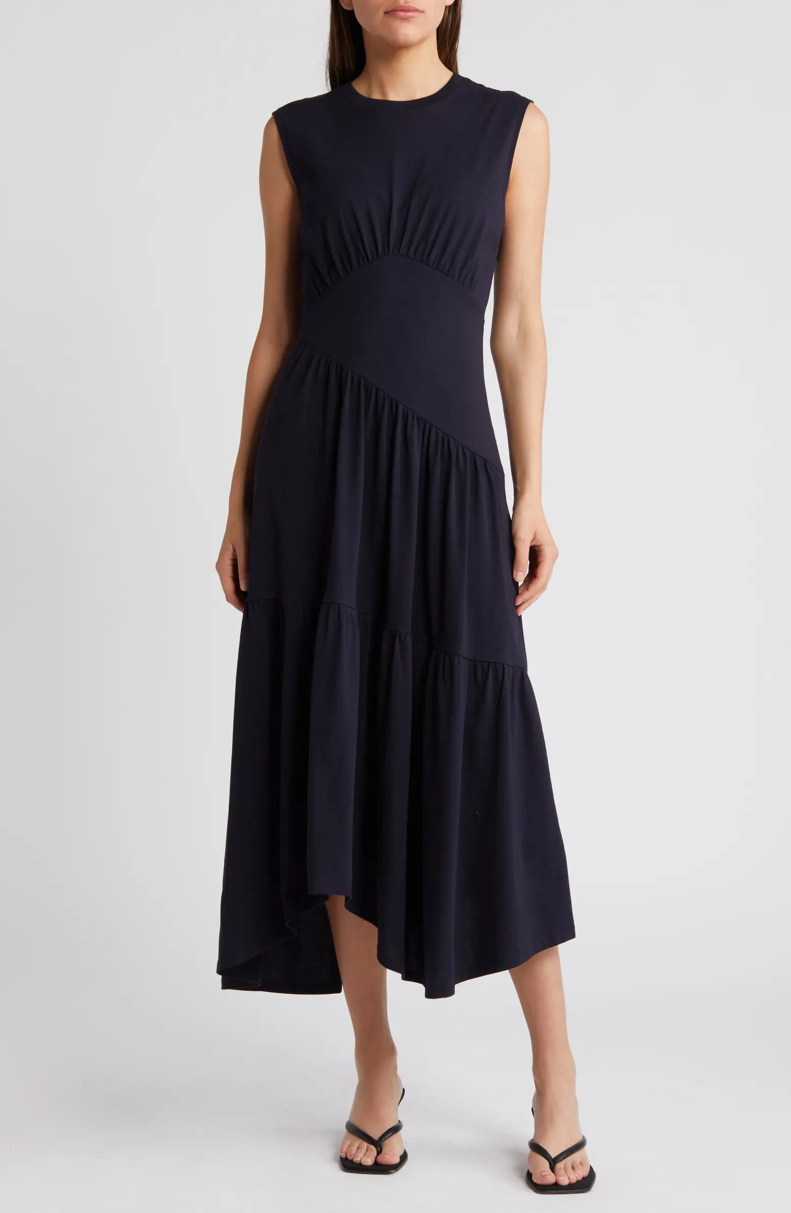 FRAME Gathered Seam Organic Cotton A-Line Midi Dress | Nordstrom | Nordstrom