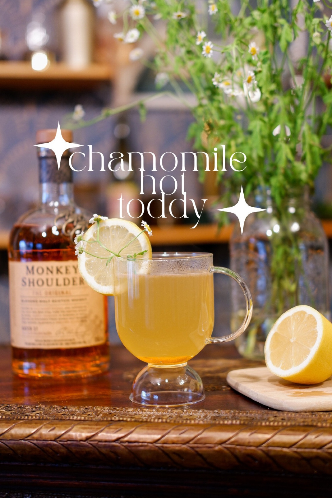 A perfect cozy winter hot toddy with a hopeful eye towards spring 🌼

2 oz blended scotch (@monkeyshoulder )
.5 oz fresh lemon juice
1 oz honey syrup
4 oz chamomile tea (I used @traderjoes )

Combine scotch, lemon juice, and honey syrup in a hot toddy glass or mug. Add chamomile tea. Garnish with fresh lemon wheel and a sprig of fresh chamomile 😍


#LTKSeasonal