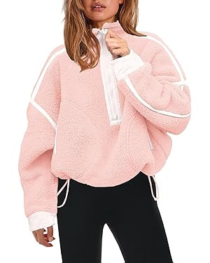 Panadila Womens Half Zip Sherpa Fleece Pullover Soft Oversized Sweatshirt with Pockets Warm Fuzzy... | Amazon (US)