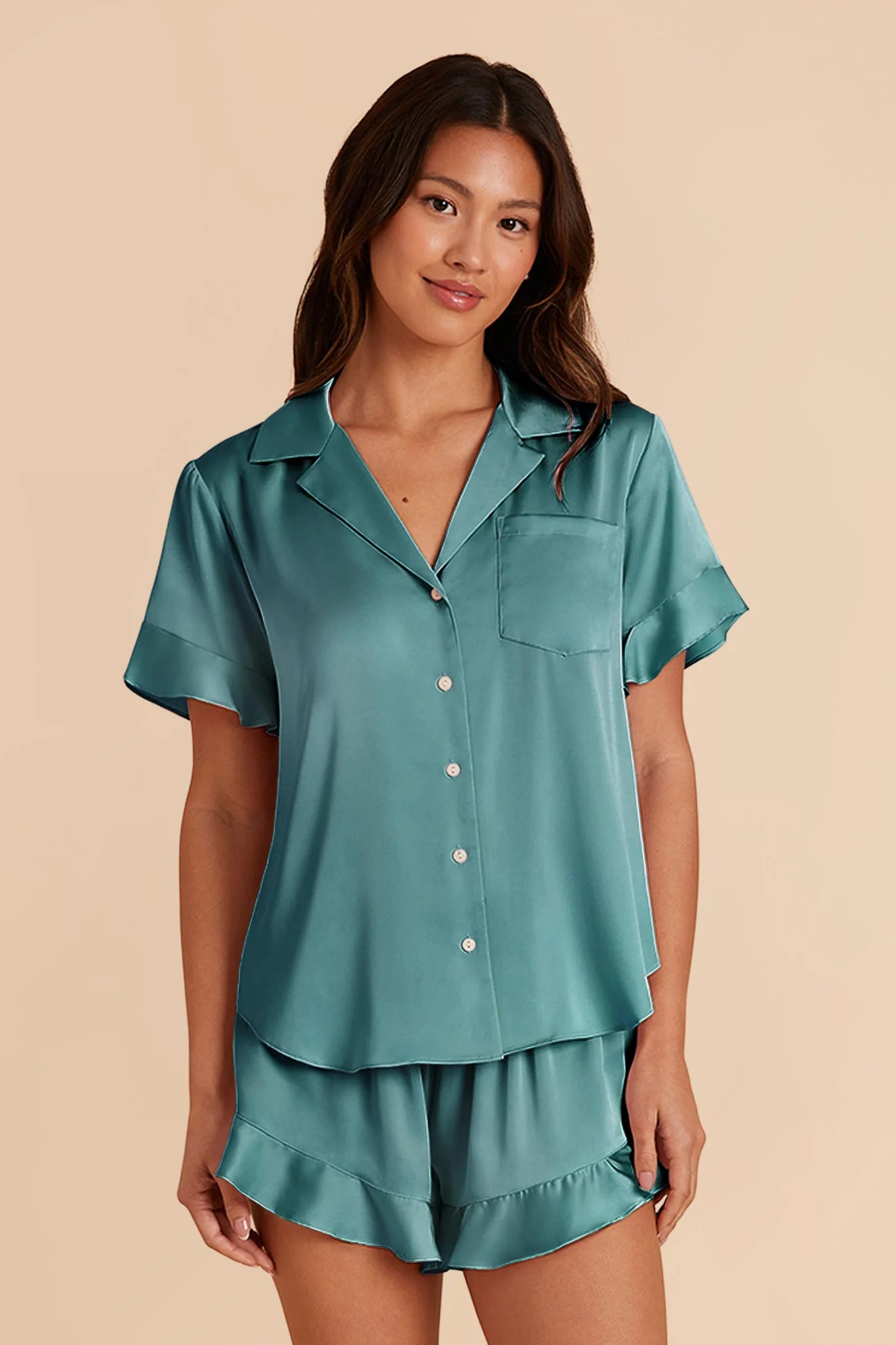 Esther Matte Satin Pajama Set in Sea Glass | Birdy Grey | Birdy Grey