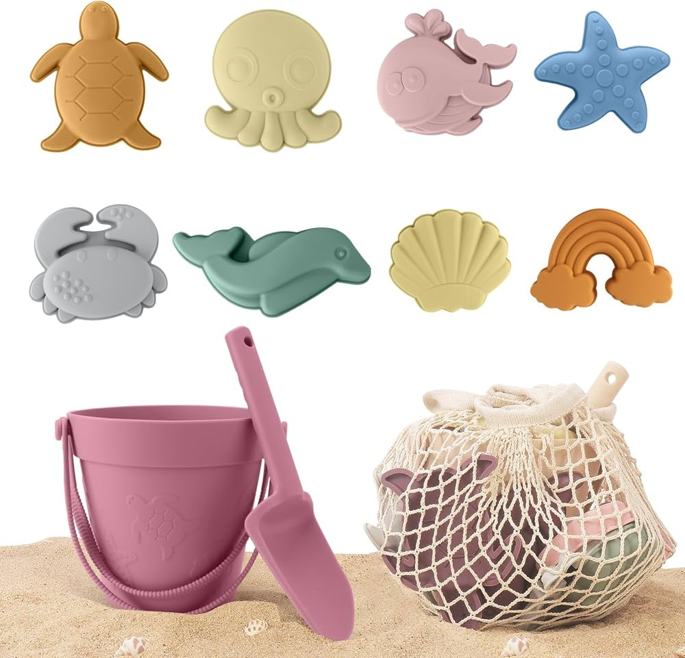 11 Pcs Silicone Beach Toys, Modern Baby Beach Toys for Sand, Travel Beach Set Silicone Sand Toys ... | Amazon (US)
