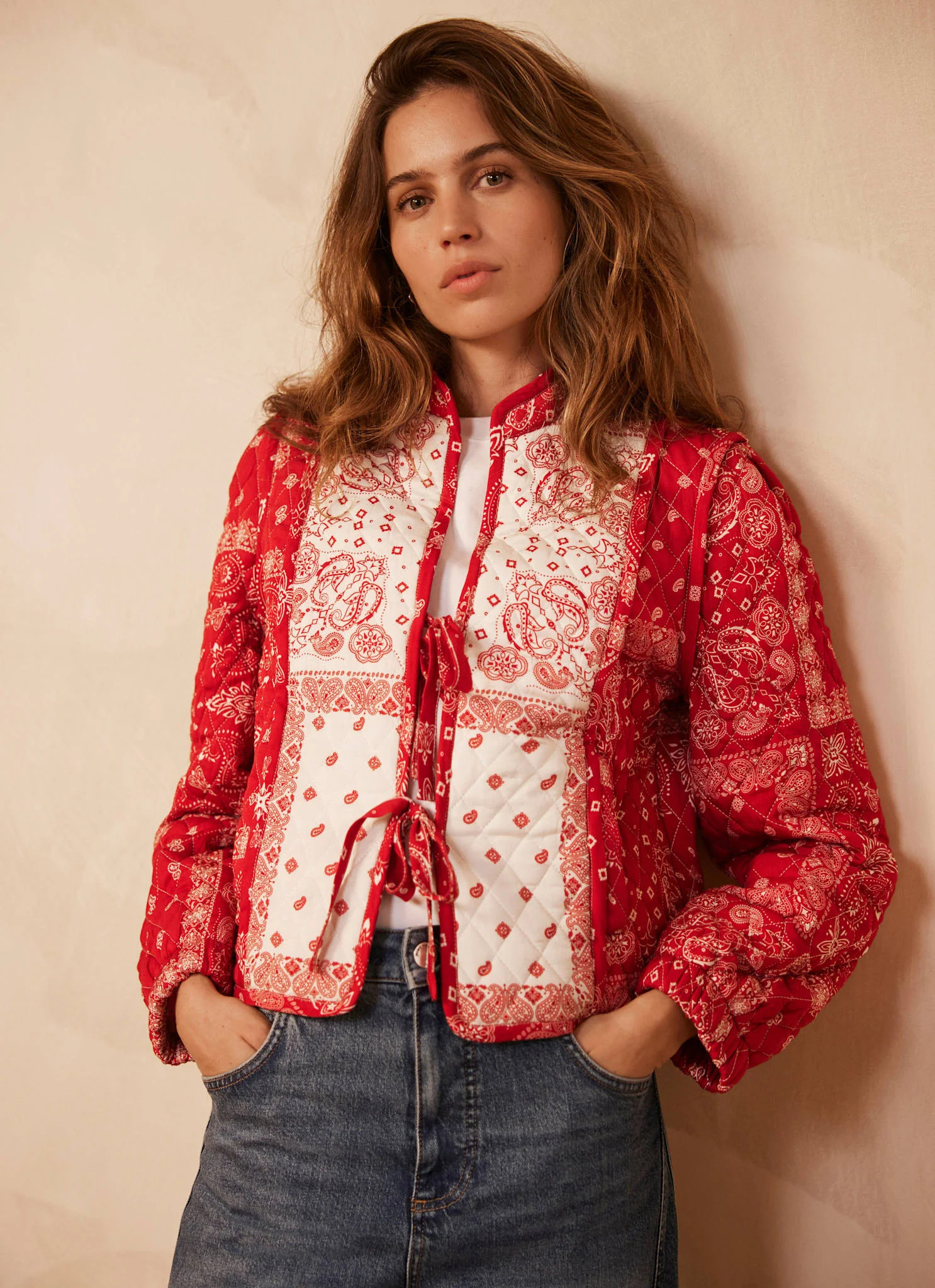 Red Paisley Print Quilted Jacket | Mint Velvet
