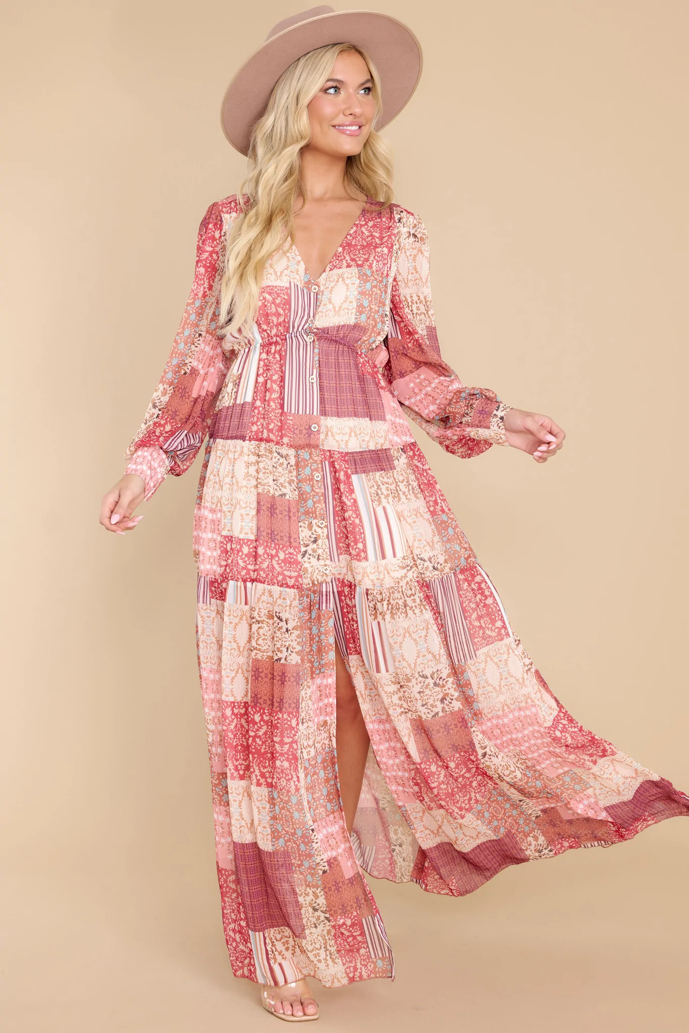 Be An Example Ruby Patchwork Print Maxi Dress | Red Dress 