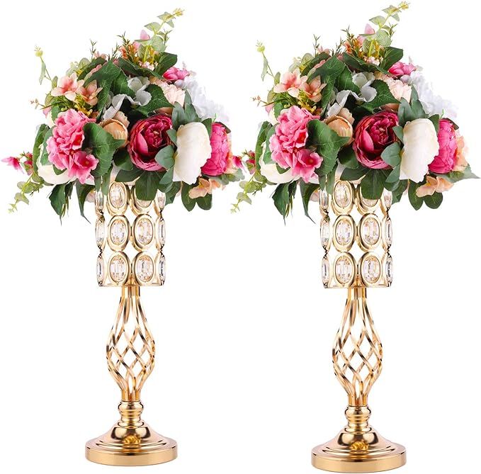 2pcs Metal Wedding Flower Trumpet Vase with Crystal Bead, Table Decorative Centerpiece Height Art... | Amazon (US)