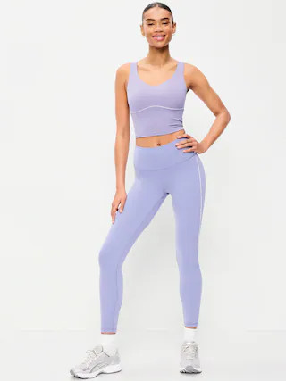 High-Waisted StudioSmooth 7/8 Side-Striped Leggings | Old Navy (US)