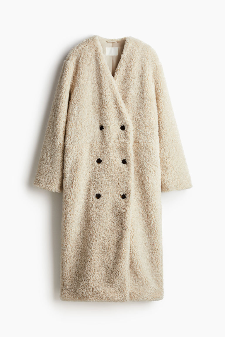 H & M - Teddy Fleece Maxi Coat - Beige | H&M (US + CA)