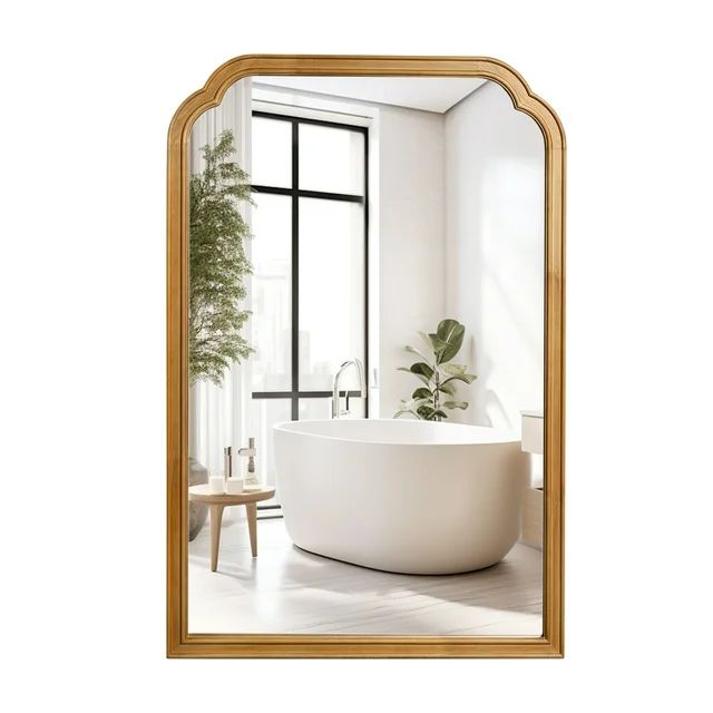 WallBeyond Wood Frame Rounded Corner Arch Rectangle Wall Mirror for Bathroom, 20" × 30", Natural... | Walmart (US)