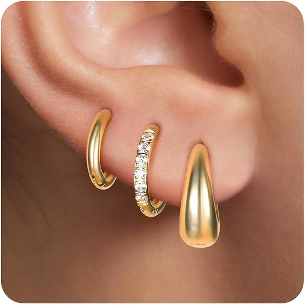 Surgical Steel Huggie Hoop Earrings for Women Set,14K Gold Plated Small Hypoallergenic Lightweigh... | Amazon (US)