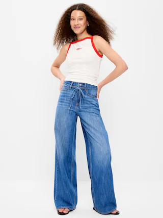High-Waisted Drapey Wide-Leg Jeans | Old Navy (US)