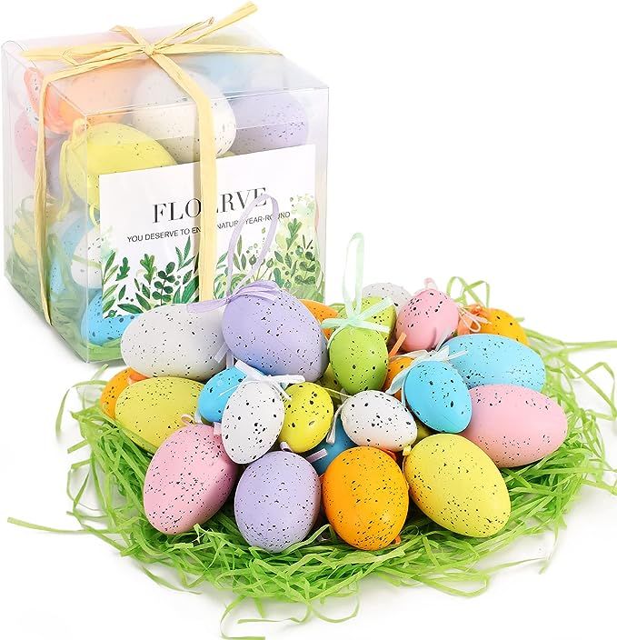 30 Pcs Easter Eggs Ornaments for Easter Tree Decorations, Plastic Decorative Hanging Easter Eggs,... | Amazon (US)