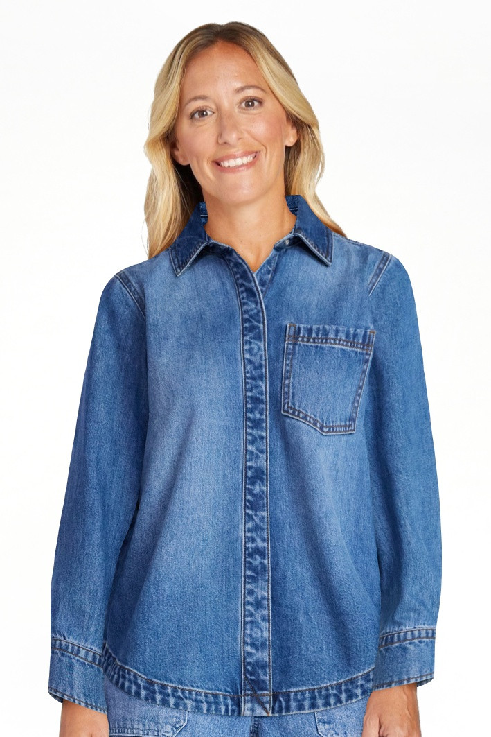 Free Assembly Women's Button Up Denim Shirt with Long Sleeves, Sizes XS-XXL | Walmart (US)