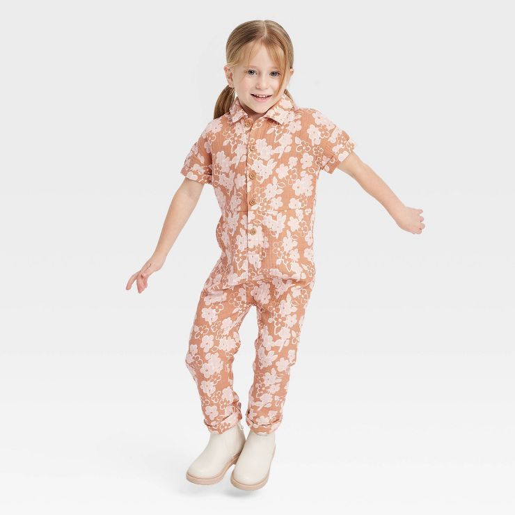Grayson Collective Toddler Girls' Gauze Floral Short Sleeve Jumpsuit - Rust Orange | Target