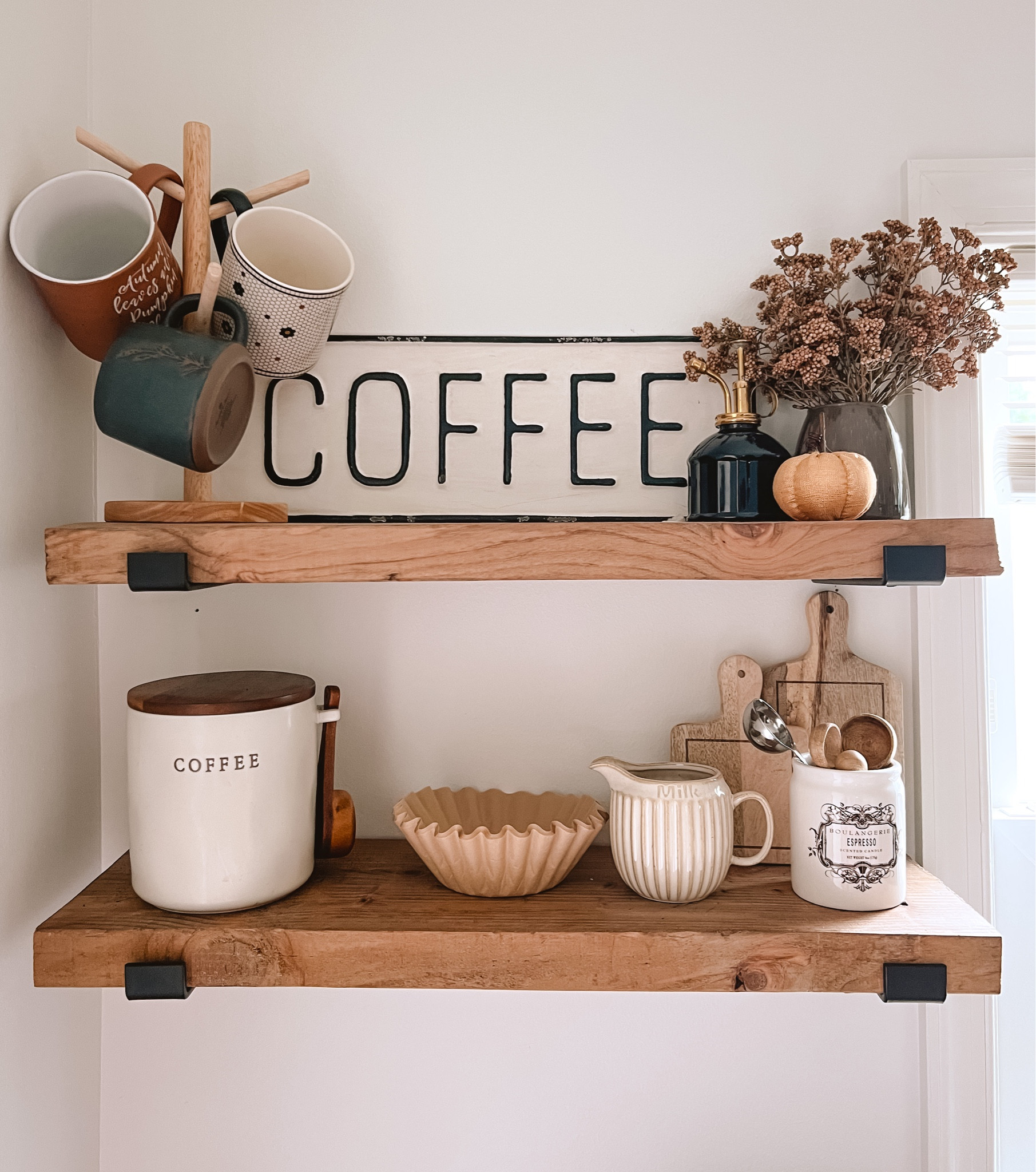 Fall kitchen decor, Coffee bar decor, fall decor, fall home decor, farmhouse fall decor

#kitchendecor #fallkitchendecor #coffeebardecor #fallcoffeebar #rusticshelves #shelfdecor #falldecor #fallhomedecor #targetstyle #targethome 

#LTKSeasonal #LTKstyletip #LTKhome