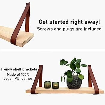 Brute Strength - Leather Shelf Brackets - Cognac - 2 Pieces - Floating Shelf Set - Wall Brackets ... | Amazon (US)