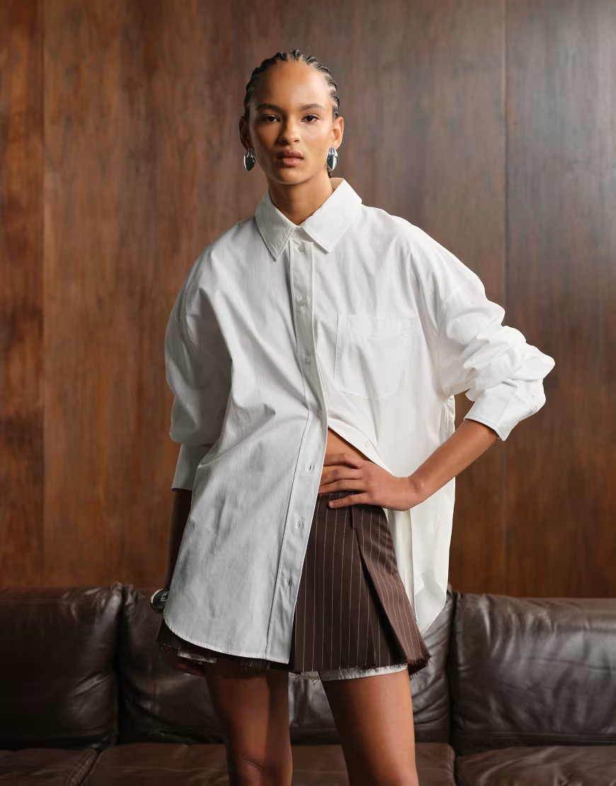 Monki oversized poplin shirt in white | ASOS (Global)