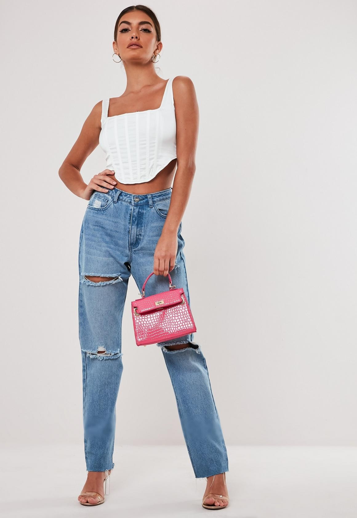 Stassie X Missguided White Satin Corset Top | Missguided (US & CA)