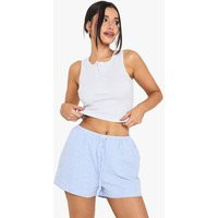 boohoo Women's Tall Embroidered Gingham Shorts in Blue | Size: 16 | Boohoo.com (UK & IE)