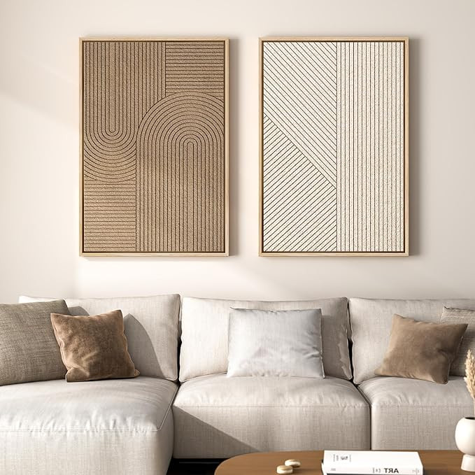 Large 3D Textured Framed Neutral Abstract Wall Art Set, 2 Piece Modern Paintings Artwork for Wall... | Amazon (US)