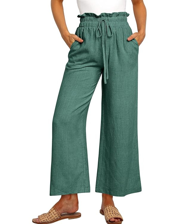 ANRABESS Women Linen Pants Casual Loose High Waist Boho Wide Leg Cropped Palazzo Beach Pants Summ... | Amazon (US)