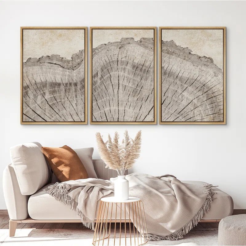 Tree Ring Rustic Oak Wood Farmhouse Decor Neutral Modern Organic Framed Canvas 3 Piece Print Art | Wayfair North America