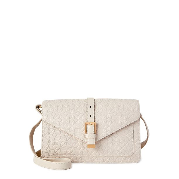 Time and Tru Women's Lori Front Flap Crossbody Handbag Papyrus Beige - Walmart.com | Walmart (US)