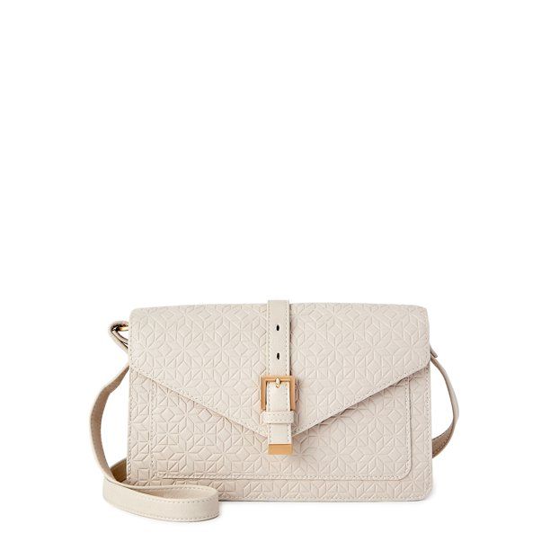 Time and Tru Women's Lori Front Flap Crossbody Handbag Papyrus Beige | Walmart (US)