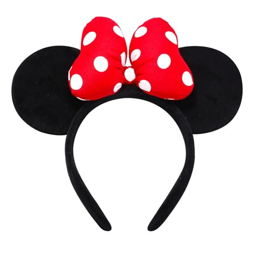 ODOCARE Handmade Mouse Ears Headband for Women and Ladies, Polka Dot Bow Minnie Ears Costume Accessories (Red-White Dots) | Amazon (US)