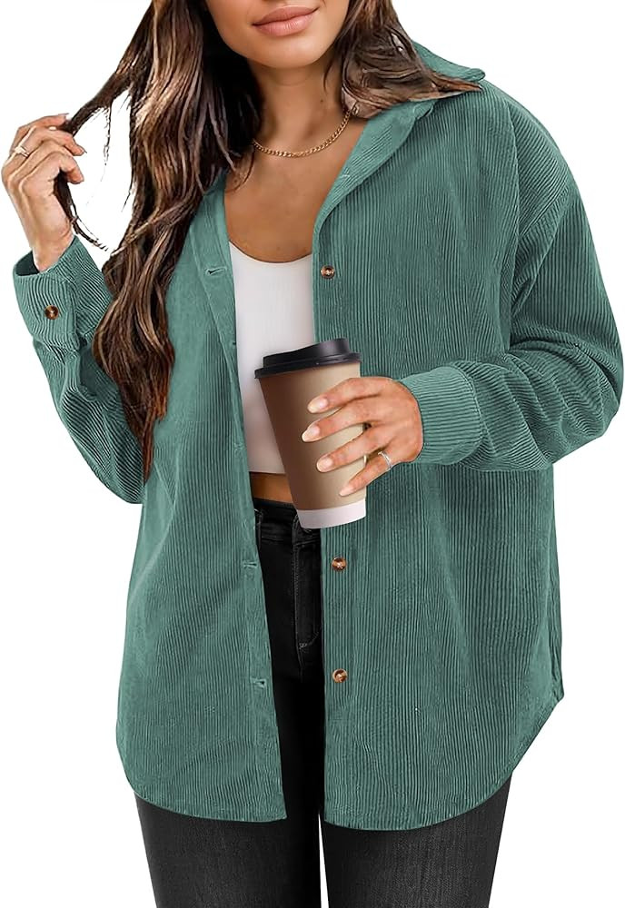 Womens Corduroy Button Down Shirts Long Sleeve Oversized Boyfriend Casual Blouses Tops | Amazon (US)