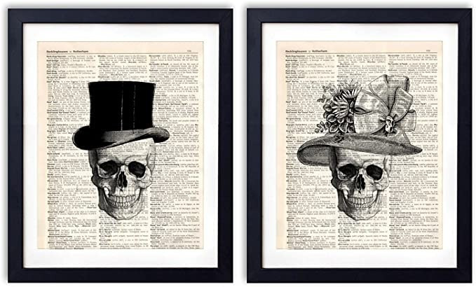 Amazon.com: akeke Skull Decor Vintage Dictionary Art Print Two Set - Skull Decorations Gentleman ... | Amazon (US)