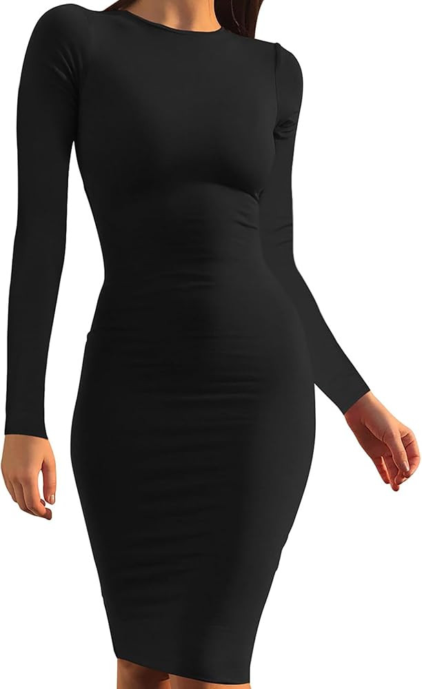 Mokoru Women's Casual Basic Pencil Dress Sexy Long Sleeve Bodycon Midi Club Dress | Amazon (US)
