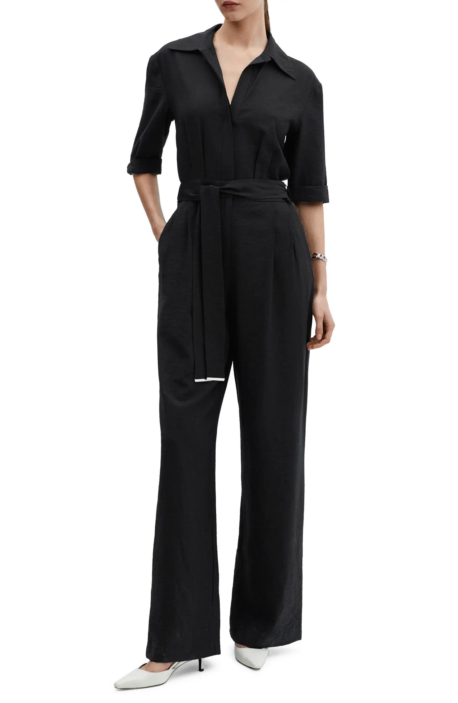 MANGO Tie Waist Wide Leg Jumpsuit | Nordstrom | Nordstrom
