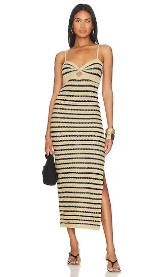 Elora Twist Front Cutout Knit Lace Midi Dress in Cream & Black | Revolve Clothing (Global)