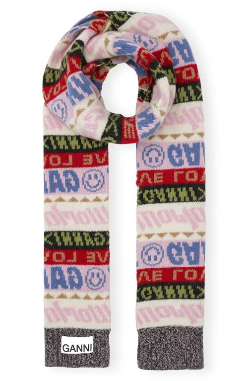 Ganni Graphic Wool Blend Scarf in Multi Color at Nordstrom | Nordstrom