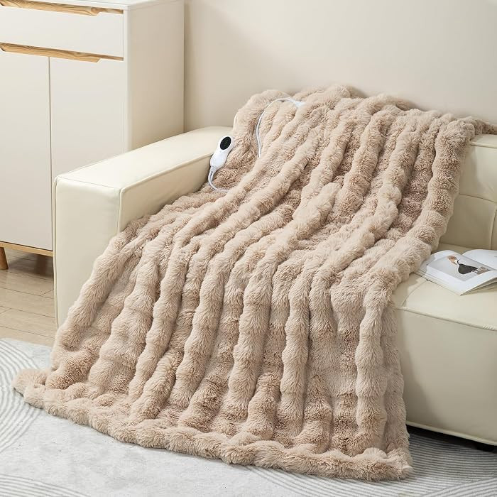 Faux Rabbit Fur Electric Blanket Throw 51"x63" – Heated Blanket with 5 Heat Levels 86°F–158... | Amazon (US)
