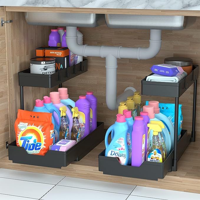 MEAFBIRD 2 Pack Under Sink Organizer, 2 Tier Bathroom Cabinet Organizer with Sliding Basket, Mult... | Amazon (US)