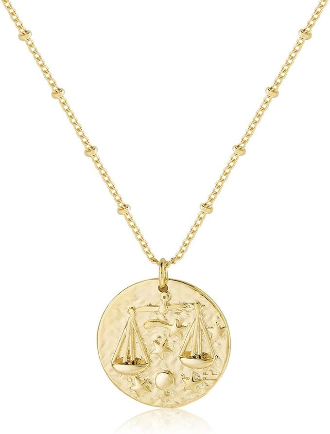 Fremttly Zodiac Coin Embossed Choker Necklace Disc 12 Constellation Astrology Horoscope 14K Gold ... | Amazon (US)