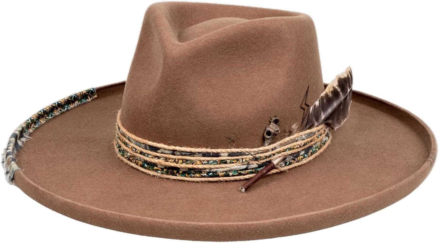 Vintage Pencil Brim Fedora Hats 100% Wool Felt Hat Panama Rancher Hat with Lightning Logo Handmad... | Amazon (US)