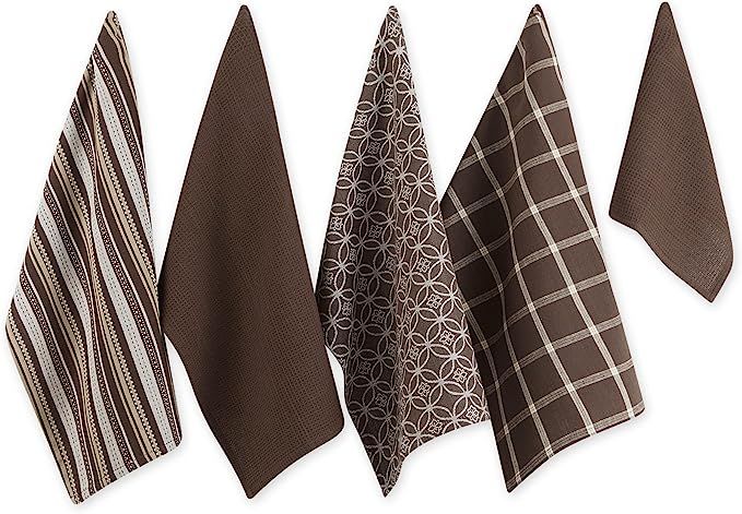 DII Assorted Woven Kitchen Set, Dishtowel, 18x28, Dishcloth, 13x13, Dark Brown, 5 Piece | Amazon (US)