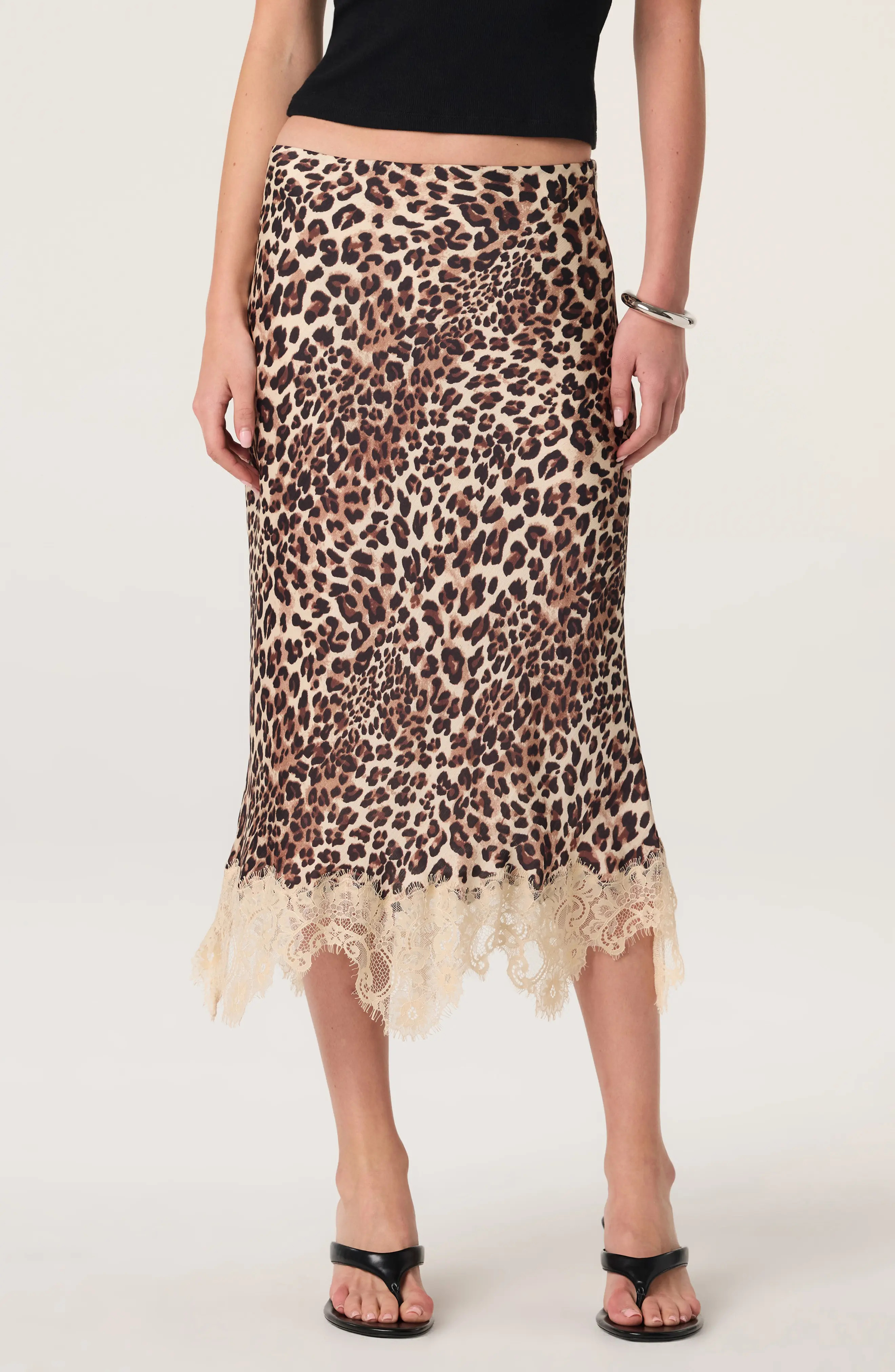 ASTR the Label Eilinna Leopard Print Lace Trim Midi Skirt (Women) | Nordstrom | Nordstrom