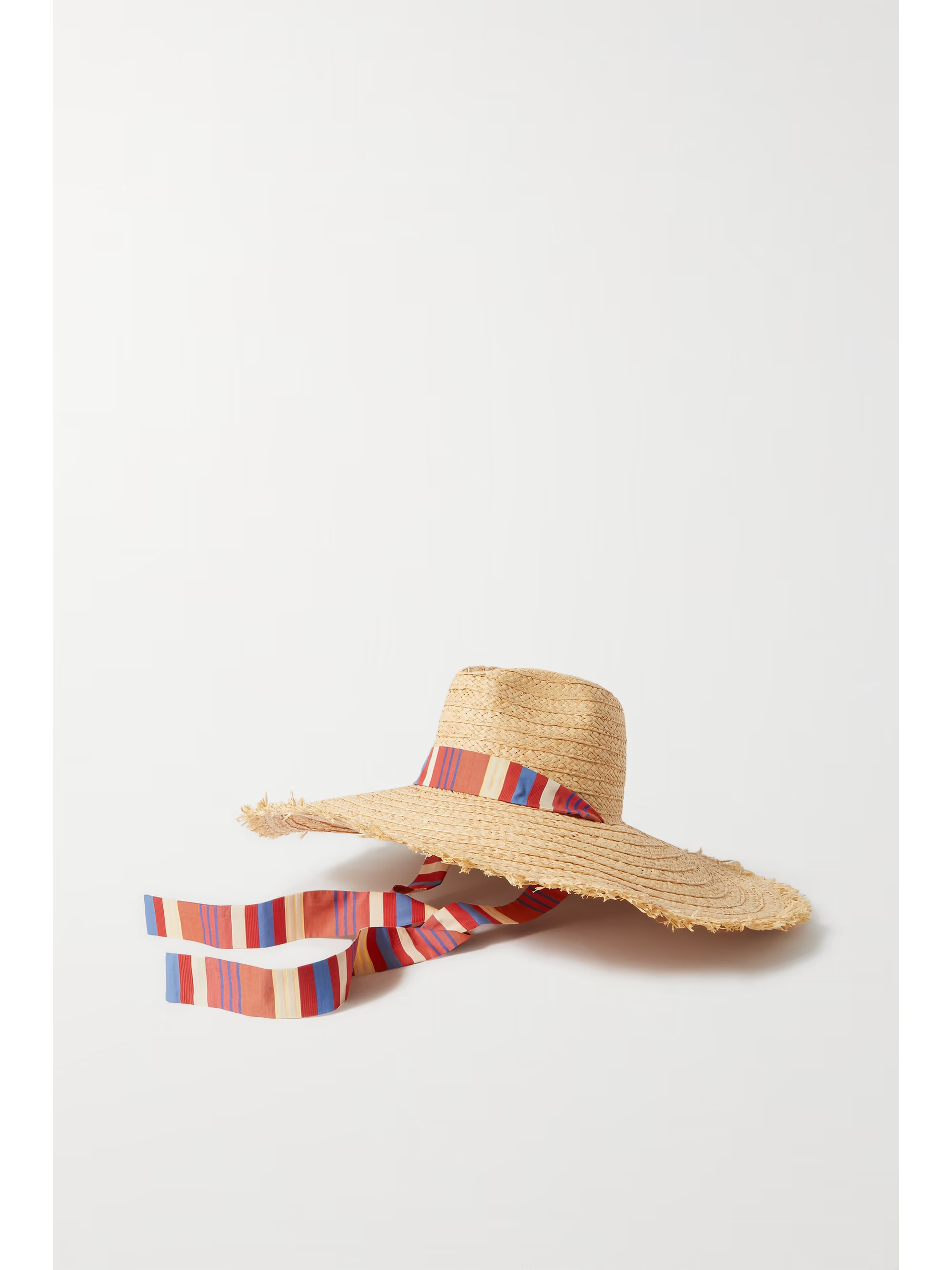 Lucy striped grosgrain-trimmed frayed raffia sunhat | NET-A-PORTER (UK & EU)