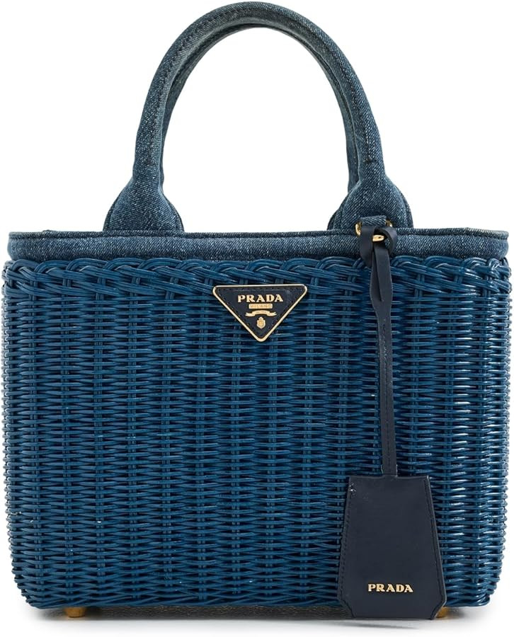 Women's Pre-Loved Prada Raffia Straw Denim Handbag | Amazon (US)
