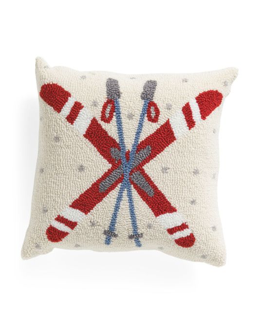 16x16 Hand Hooked Crossed Skis Pillow | TJ Maxx