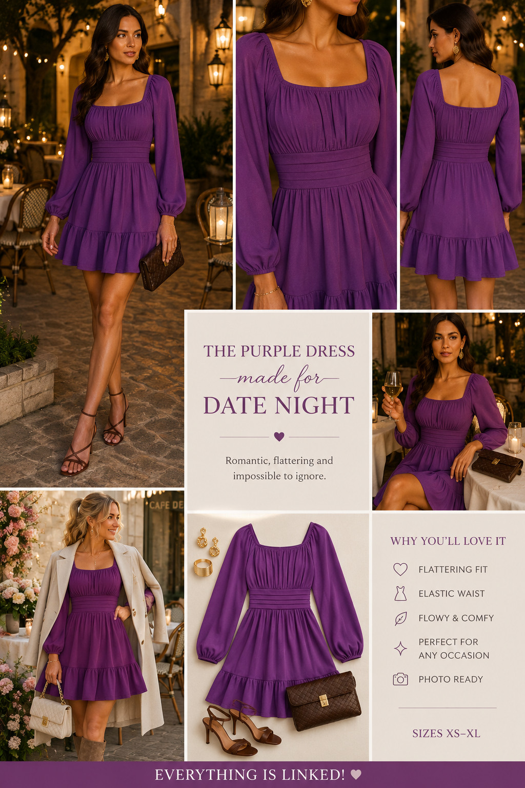 The purple date-night dress that makes the entire outfit feel instantly more special. 💜✨

This ANRABESS purple mini dress is romantic, flattering, and effortless—the kind of Amazon fall dress that looks fully styled with just heels and a handbag. 

The feminine square neckline frames the collarbone beautifully, while the gathered bodice, elastic waist, and flowy A-line silhouette create a defined shape without feeling restrictive.

The long lantern sleeves and ruffle hem add the prettiest movement, making this dress perfect for date night, dinner, girls’ night, birthdays, fall events, vacation evenings, holiday parties, or any occasion when you want to feel confident and photo-ready.

Style it with chocolate-brown heels, gold jewelry, and a structured clutch for an elevated evening outfit. 

When temperatures drop, add a neutral trench coat and knee-high boots for an easy fall date-night look you can recreate all season.

If your closet is missing a flattering purple dress that feels comfortable, feminine, and impossible to overlook, this ANRABESS square-neck mini dress is the one.

📌 SAVE this romantic purple dress for your next date-night plan!

Everything is linked! ↓

#LTKActive #LTKSaleAlert #LTKTravel