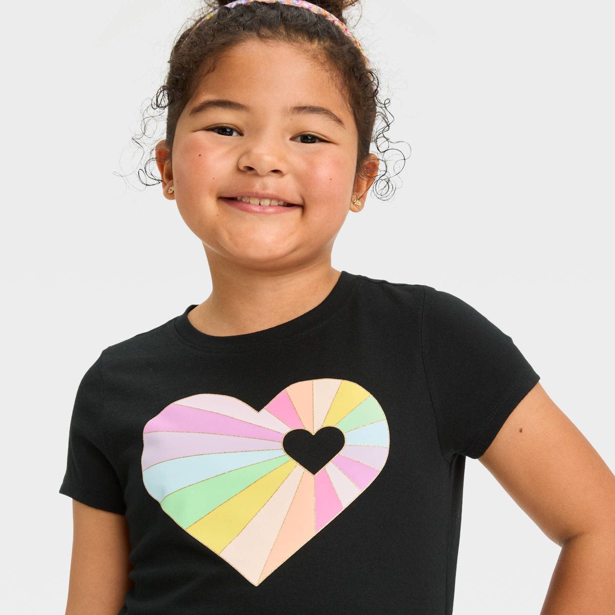 Girls' Short Sleeve 'Rainbow Heart' Graphic T-Shirt - Cat & Jack™ Black | Target