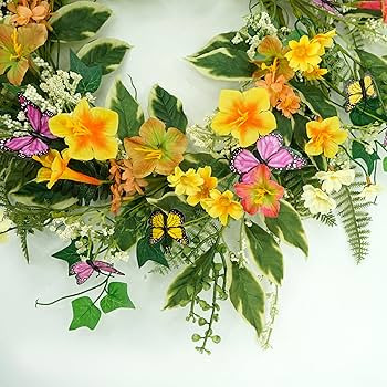 Artificial Spring Summer Wreath Morning Glory Wreath with Yellow and Pink Morning Glory,Daisy,Ivy... | Amazon (US)