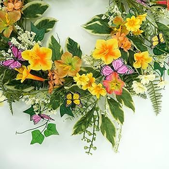 Artificial Spring Summer Wreath Morning Glory Wreath with Yellow and Pink Morning Glory,Daisy,Ivy... | Amazon (US)