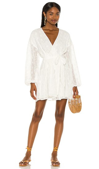 Jessika Drop Waist Mini Dress in White | Revolve Clothing (Global)