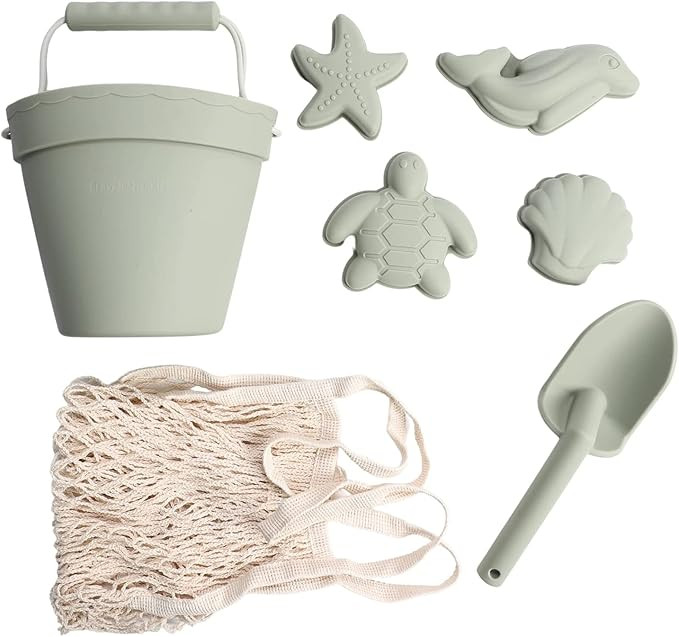 Silicone Beach Toys - Modern Baby Travel Friendly Beach Set | Bucket, Shovel, 4 Sand Molds, Bag |... | Amazon (US)