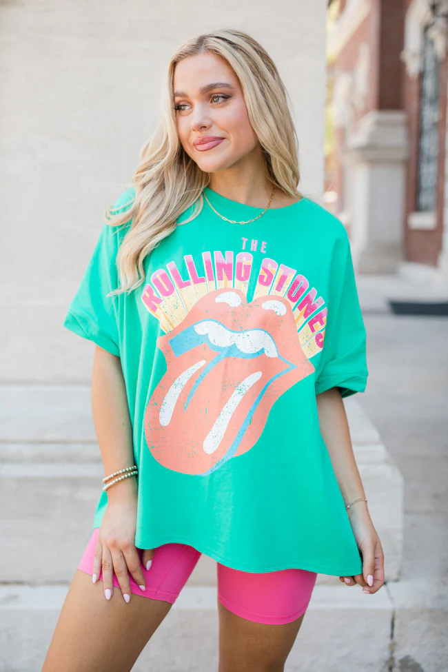 Rolling Stones Green Oversized Graphic Tee | Pink Lily